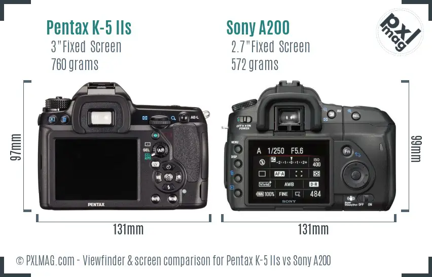 Pentax K-5 IIs vs Sony A200 Screen and Viewfinder comparison