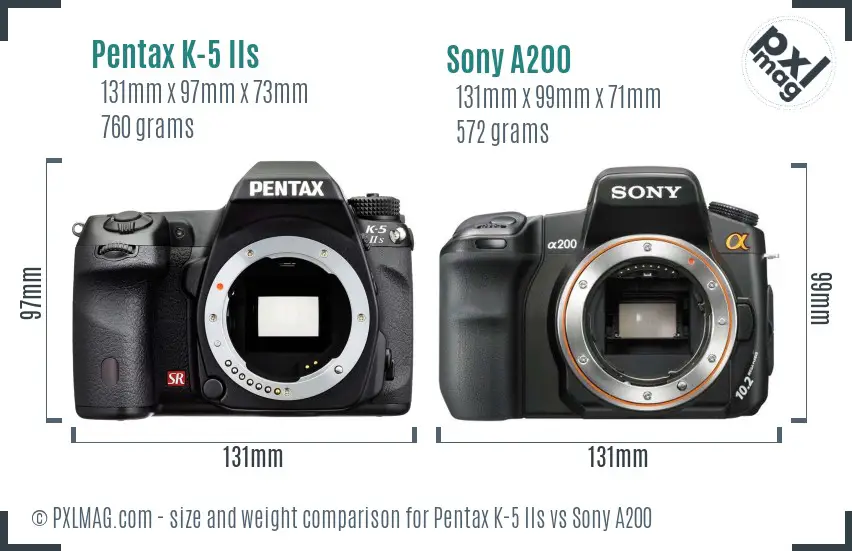 Pentax K-5 IIs vs Sony A200 size comparison