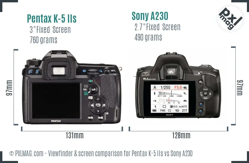 Pentax K-5 IIs vs Sony A230 Screen and Viewfinder comparison