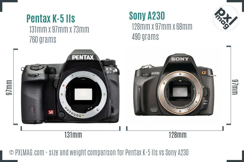 Pentax K-5 IIs vs Sony A230 size comparison