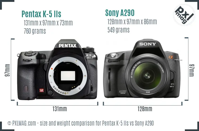 Pentax K-5 IIs vs Sony A290 size comparison