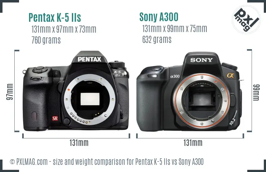 Pentax K-5 IIs vs Sony A300 size comparison Pentax K-5 IIs vs Sony A300 size comparison