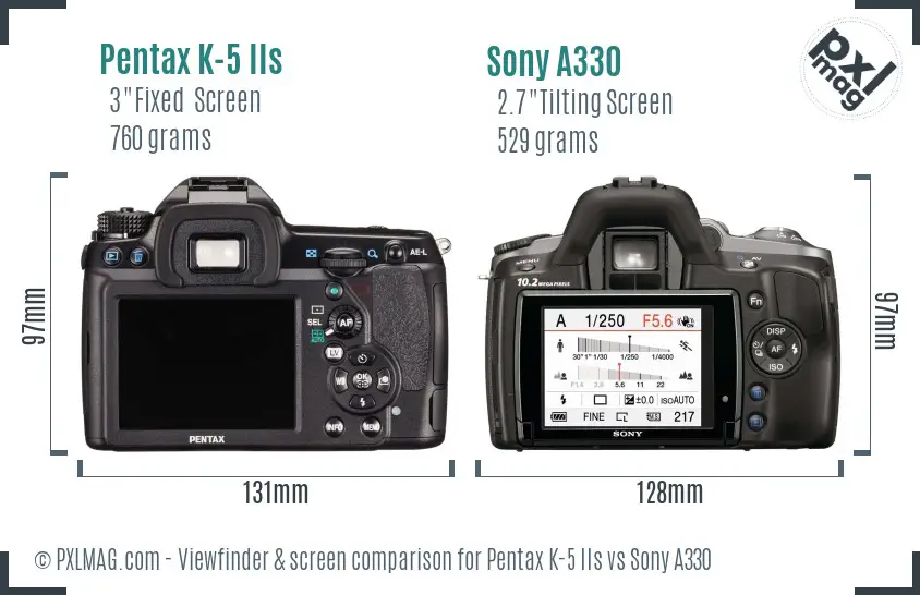 Pentax K-5 IIs vs Sony A330 Screen and Viewfinder comparison Pentax K-5 IIs vs Sony A330 Screen and Viewfinder comparison