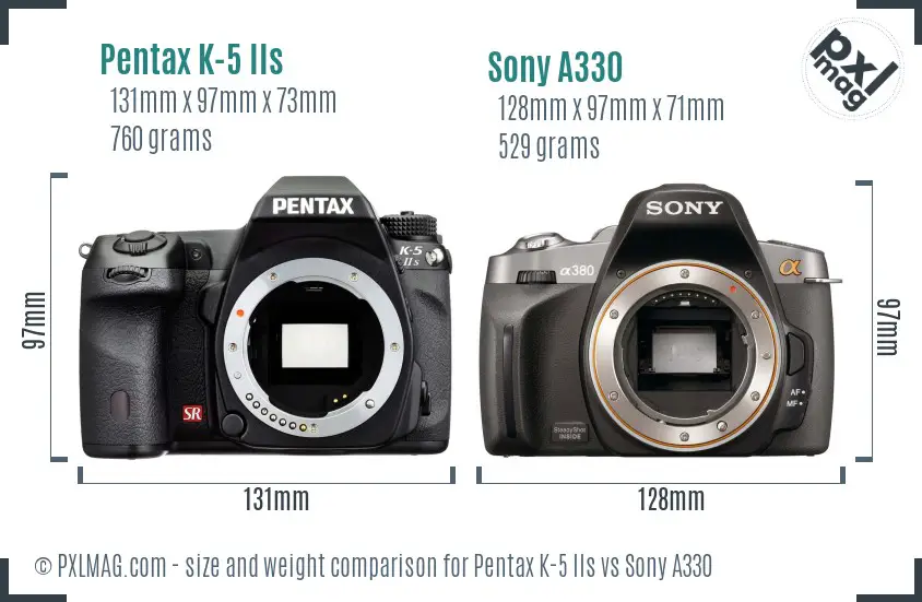 Pentax K-5 IIs vs Sony A330 size comparison Pentax K-5 IIs vs Sony A330 size comparison