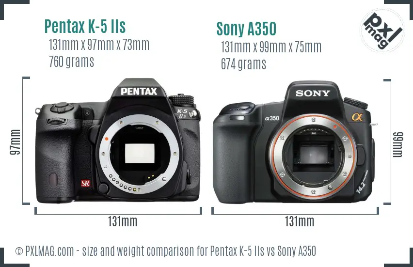 Pentax K-5 IIs vs Sony A350 size comparison