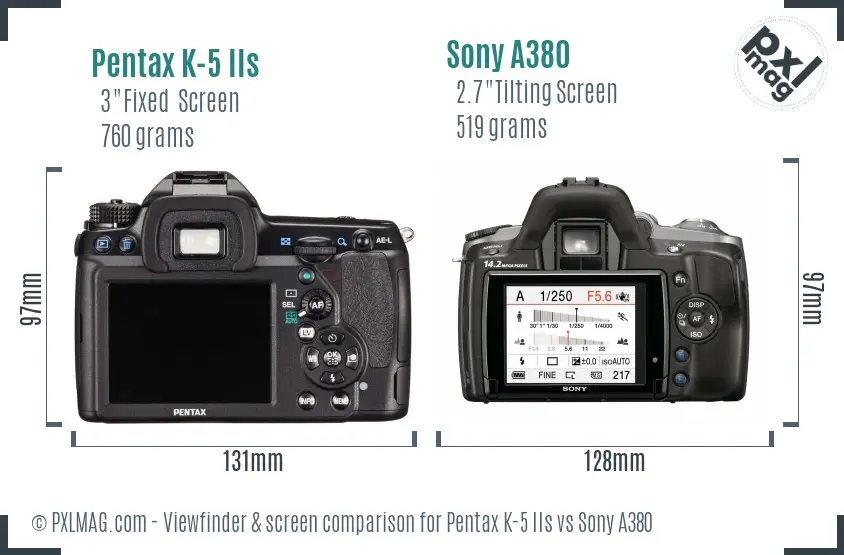 Pentax K-5 IIs vs Sony A380 Screen and Viewfinder comparison