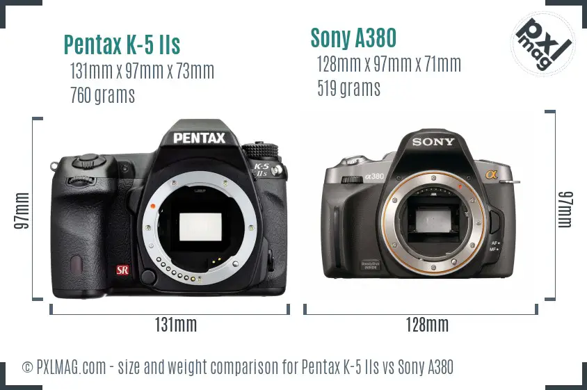 Pentax K-5 IIs vs Sony A380 size comparison