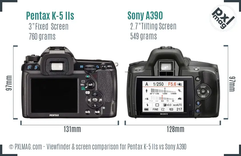 Pentax K-5 IIs vs Sony A390 Screen and Viewfinder comparison