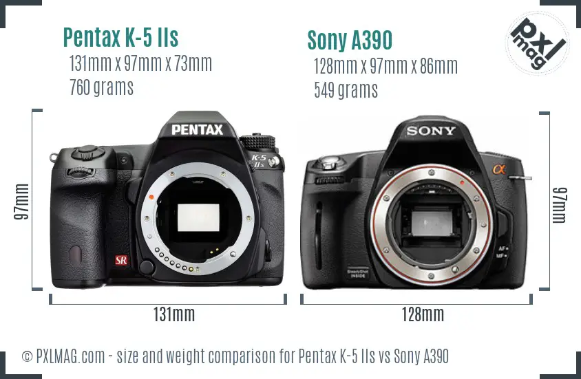 Pentax K-5 IIs vs Sony A390 size comparison