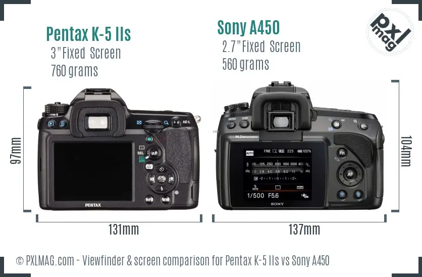 Pentax K-5 IIs vs Sony A450 Screen and Viewfinder comparison