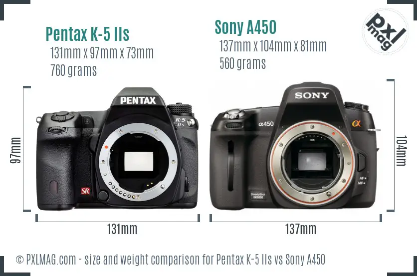 Pentax K-5 IIs vs Sony A450 size comparison