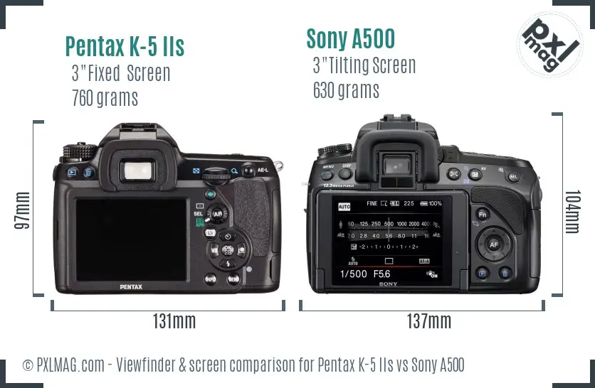 Pentax K-5 IIs vs Sony A500 Screen and Viewfinder comparison