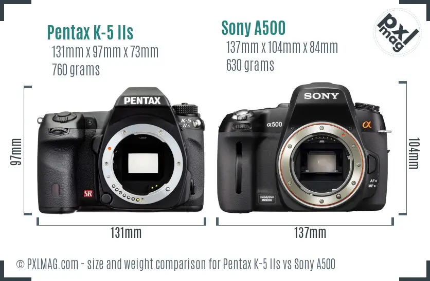 Pentax K-5 IIs vs Sony A500 size comparison