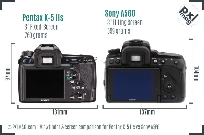 Pentax K-5 IIs vs Sony A560 Screen and Viewfinder comparison