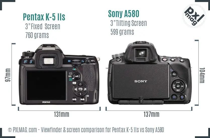 Pentax K-5 IIs vs Sony A580 Screen and Viewfinder comparison
