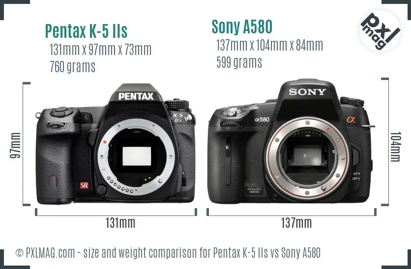 Pentax K-5 IIs vs Sony A580 size comparison