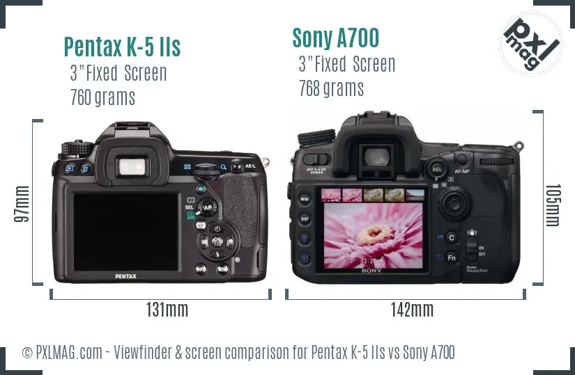 Pentax K-5 IIs vs Sony A700 Screen and Viewfinder comparison