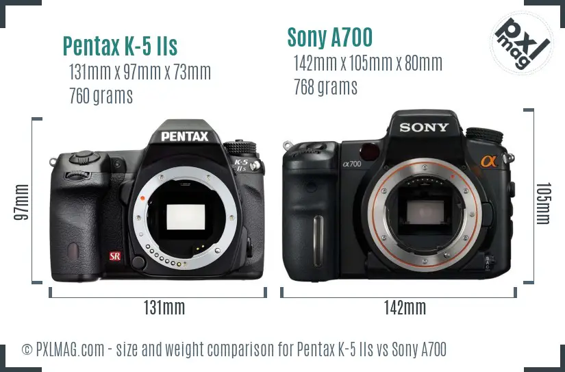 Pentax K-5 IIs vs Sony A700 size comparison
