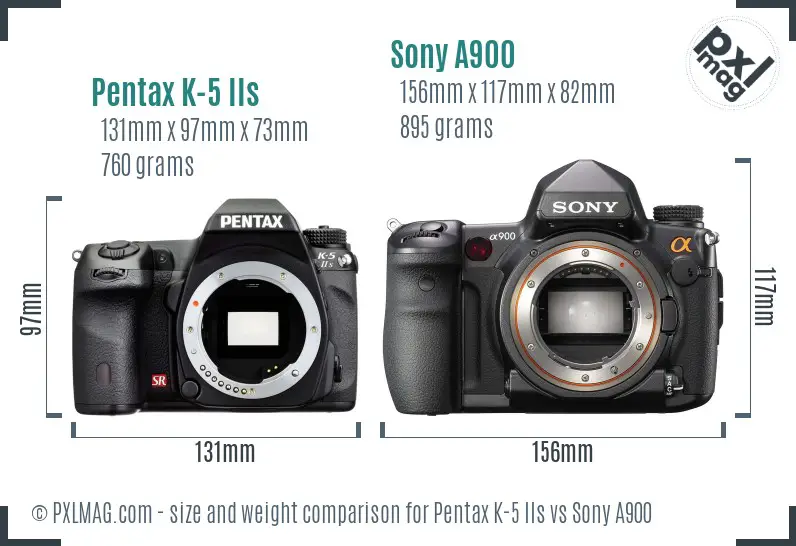 Pentax K-5 IIs vs Sony A900 size comparison