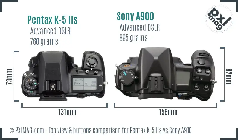 Pentax K-5 IIs vs Sony A900 top view buttons comparison
