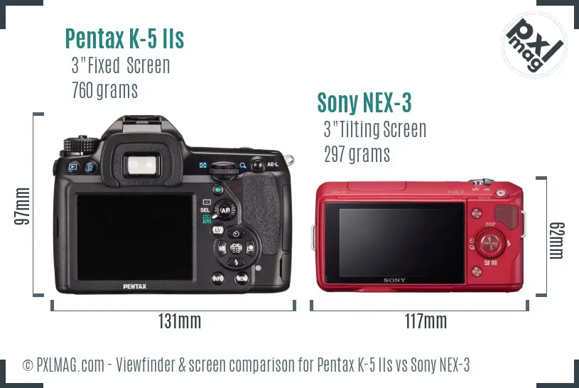 Pentax K-5 IIs vs Sony NEX-3 Screen and Viewfinder comparison Pentax K-5 IIs vs Sony NEX-3 Screen and Viewfinder comparison