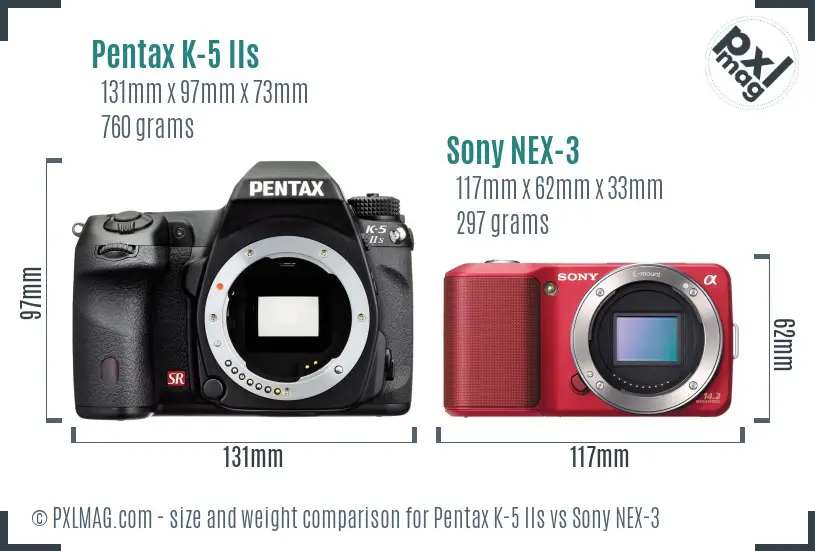 Pentax K-5 IIs vs Sony NEX-3 size comparison Pentax K-5 IIs vs Sony NEX-3 size comparison
