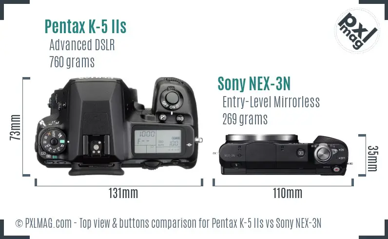 Pentax K-5 IIs vs Sony NEX-3N top view buttons comparison