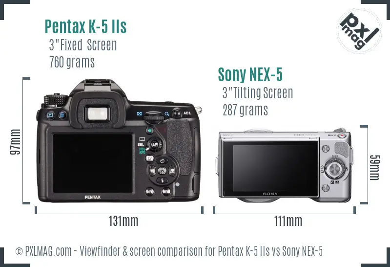 Pentax K-5 IIs vs Sony NEX-5 Screen and Viewfinder comparison