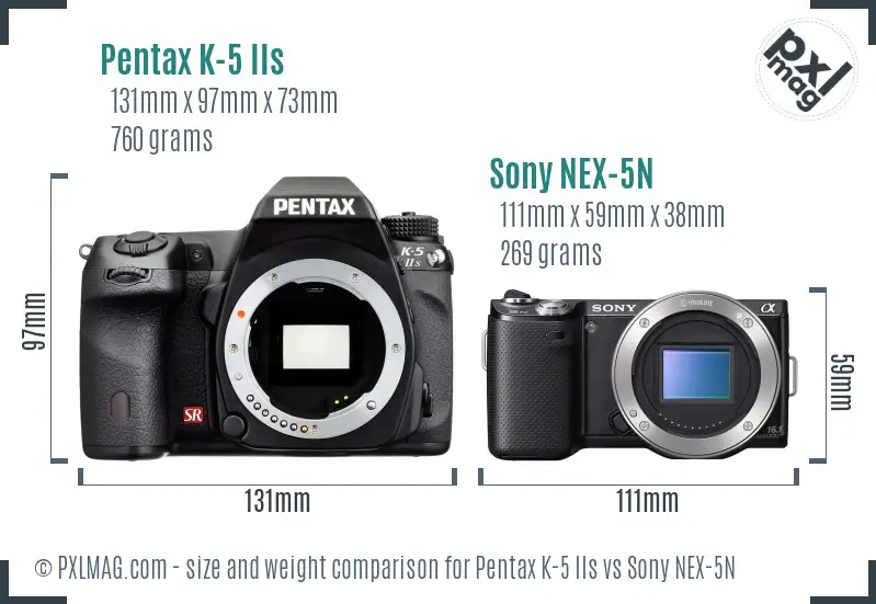 Pentax K-5 IIs vs Sony NEX-5N size comparison