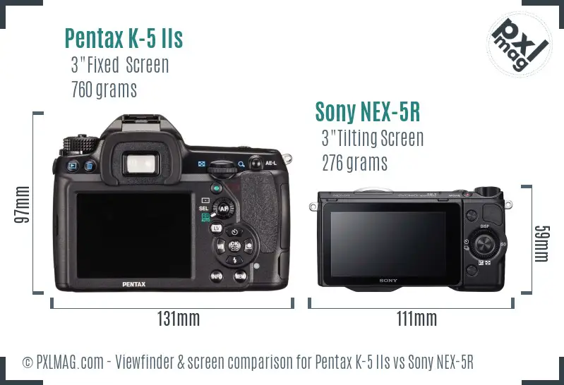 Pentax K-5 IIs vs Sony NEX-5R Screen and Viewfinder comparison