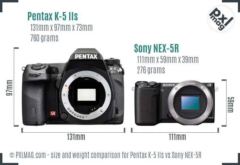 Pentax K-5 IIs vs Sony NEX-5R size comparison Pentax K-5 IIs vs Sony NEX-5R size comparison