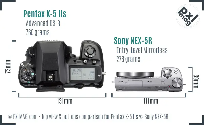Pentax K-5 IIs vs Sony NEX-5R top view buttons comparison