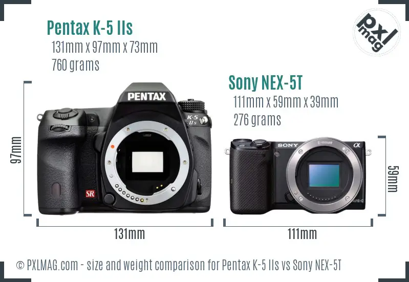 Pentax K-5 IIs vs Sony NEX-5T size comparison Pentax K-5 IIs vs Sony NEX-5T size comparison