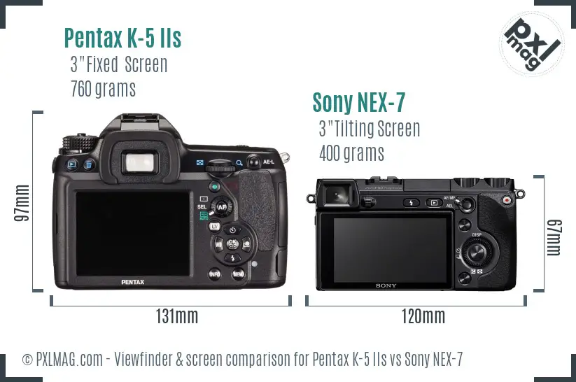 Pentax K-5 IIs vs Sony NEX-7 Screen and Viewfinder comparison Pentax K-5 IIs vs Sony NEX-7 Screen and Viewfinder comparison