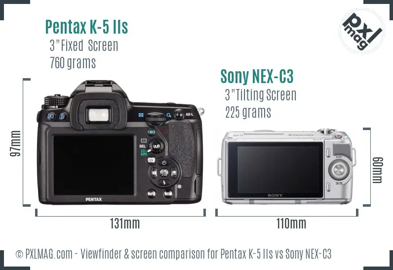 Pentax K-5 IIs vs Sony NEX-C3 Screen and Viewfinder comparison