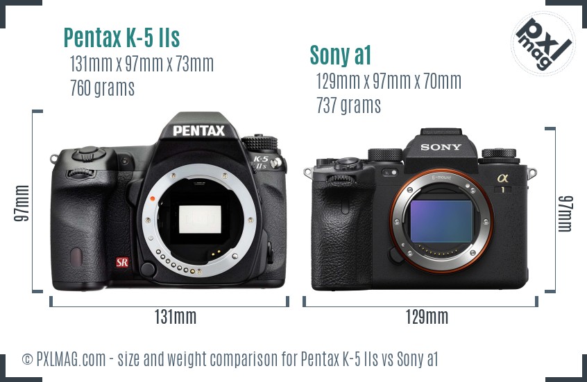Pentax K-5 IIs vs Sony a1 size comparison