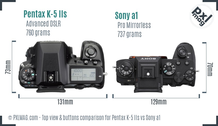 Pentax K-5 IIs vs Sony a1 top view buttons comparison