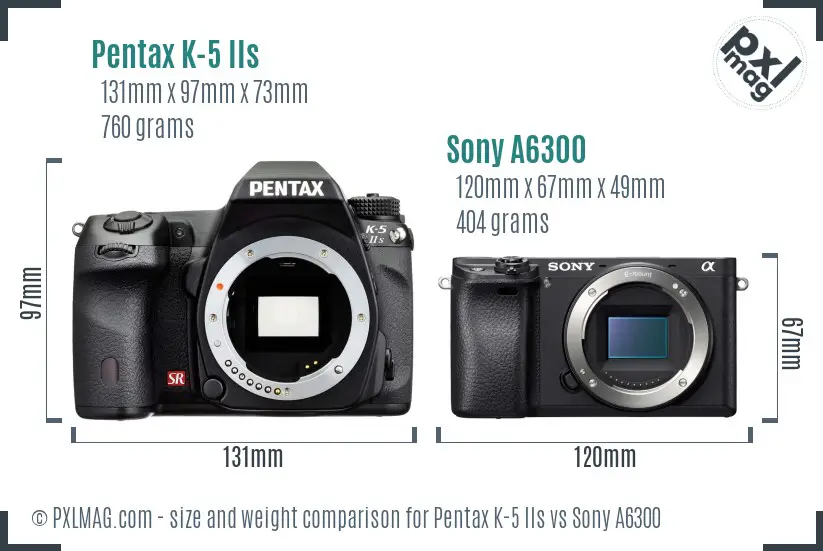 Pentax K-5 IIs vs Sony A6300 size comparison