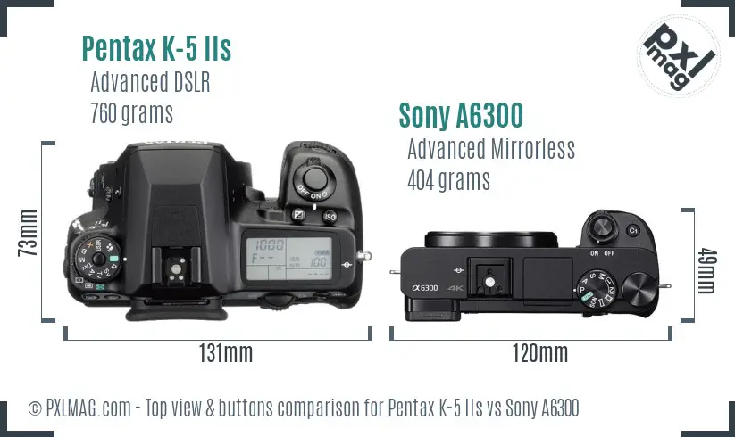 Pentax K-5 IIs vs Sony A6300 top view buttons comparison