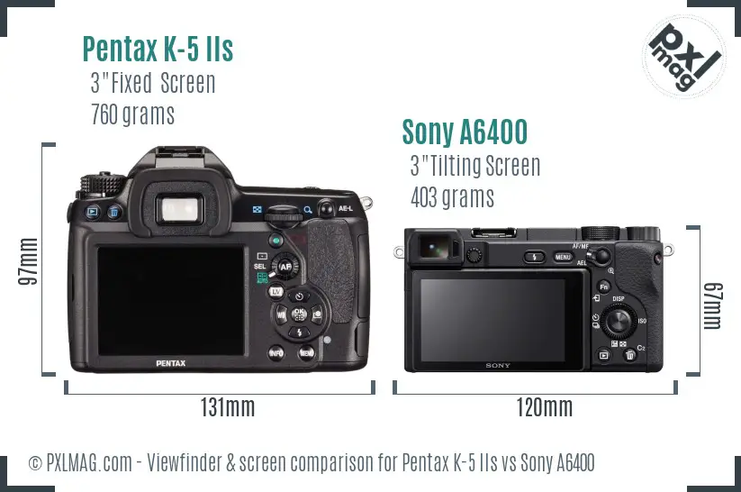 Pentax K-5 IIs vs Sony A6400 Screen and Viewfinder comparison