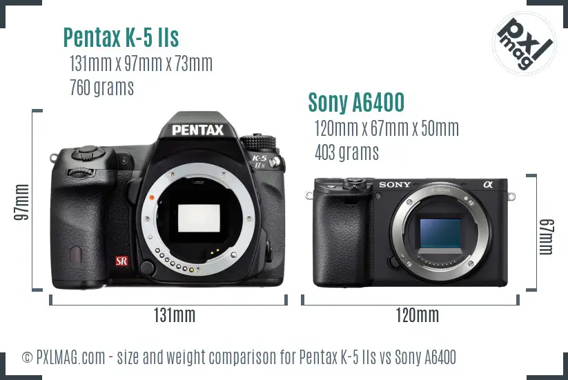 Pentax K-5 IIs vs Sony A6400 size comparison