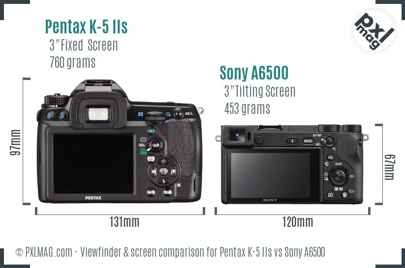 Pentax K-5 IIs vs Sony A6500 Screen and Viewfinder comparison