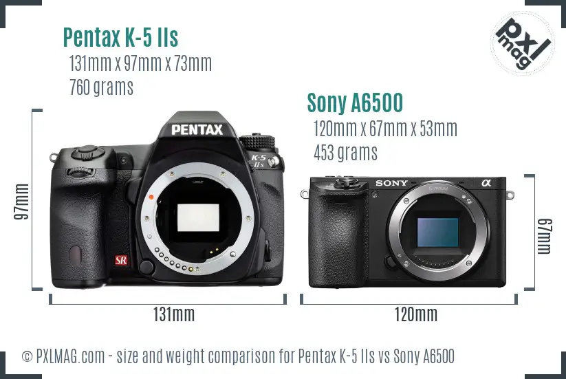 Pentax K-5 IIs vs Sony A6500 size comparison