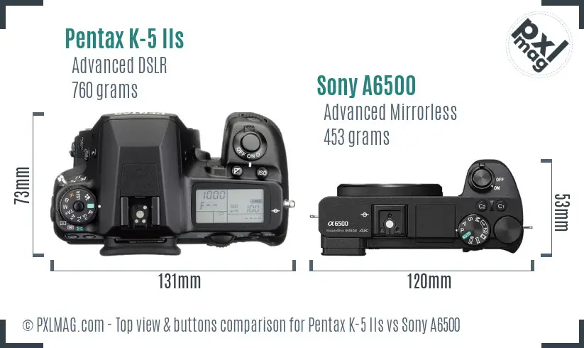 Pentax K-5 IIs vs Sony A6500 top view buttons comparison