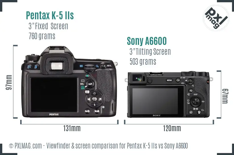 Pentax K-5 IIs vs Sony A6600 Screen and Viewfinder comparison Pentax K-5 IIs vs Sony A6600 Screen and Viewfinder comparison