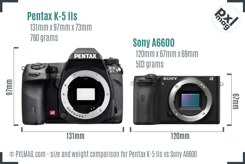 Pentax K-5 IIs vs Sony A6600 size comparison Pentax K-5 IIs vs Sony A6600 size comparison