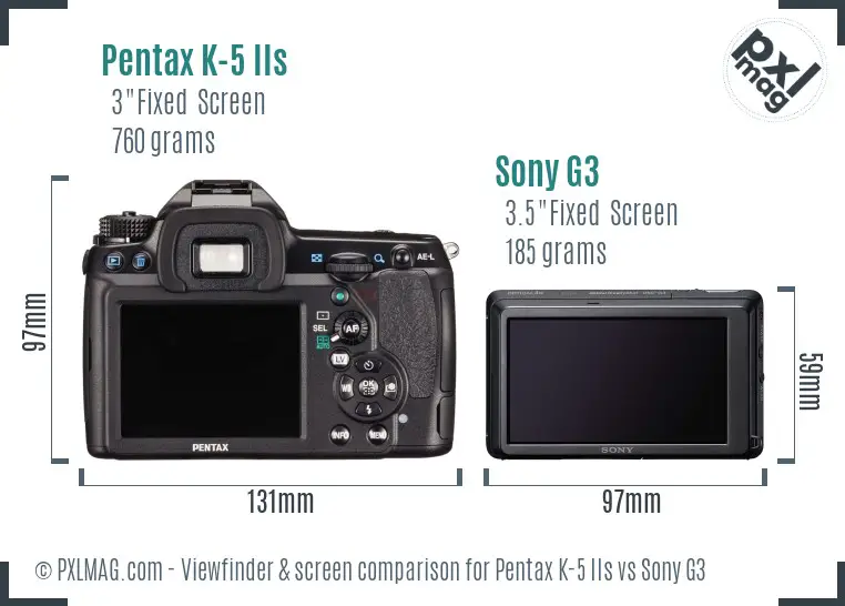 Pentax K-5 IIs vs Sony G3 Screen and Viewfinder comparison