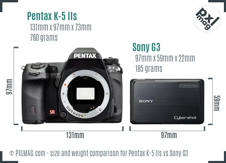 Pentax K-5 IIs vs Sony G3 size comparison