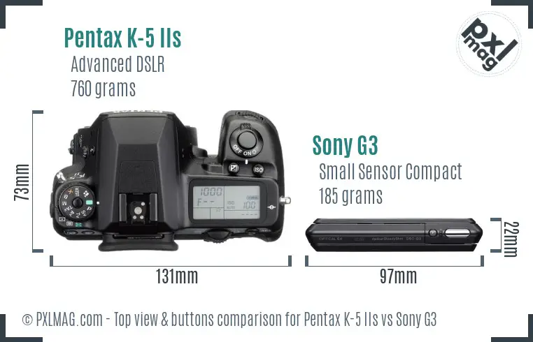 Pentax K-5 IIs vs Sony G3 top view buttons comparison