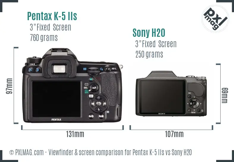 Pentax K-5 IIs vs Sony H20 Screen and Viewfinder comparison